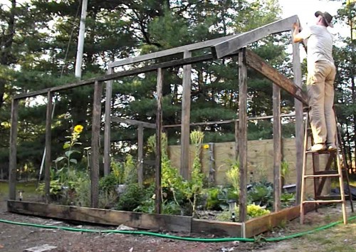 Framing in our greenhouse for winter herbs and greens