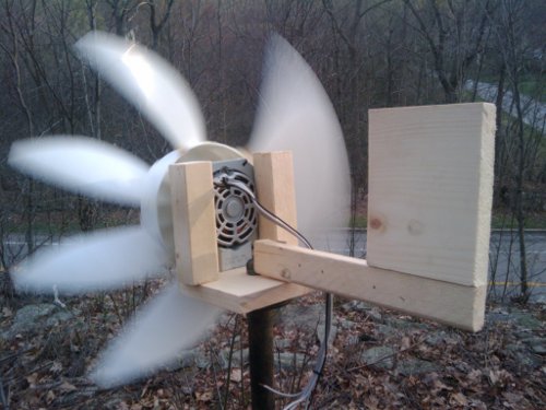 DIY Box Fan windmill running.