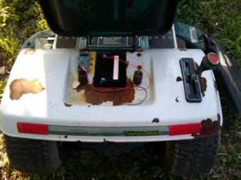 Desulfated lawn mower battery in riding mower