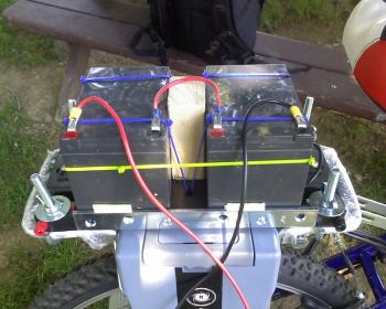 Homemade electric bike battery pack in use